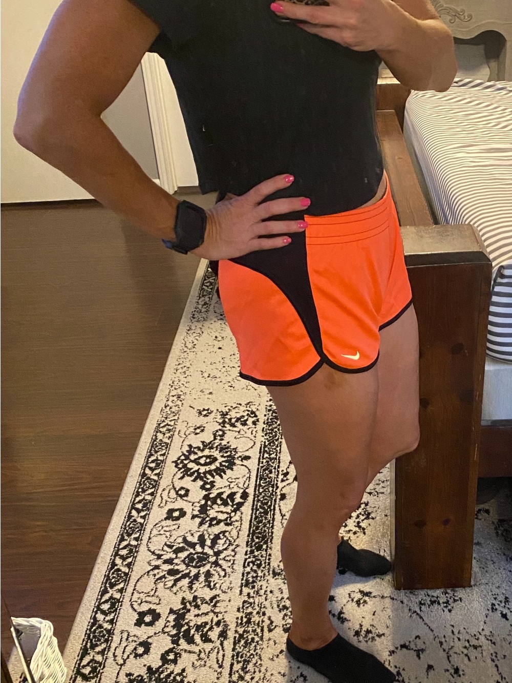 Nike Women’s Neon Orange Athletic Running Shorts with Black Trim